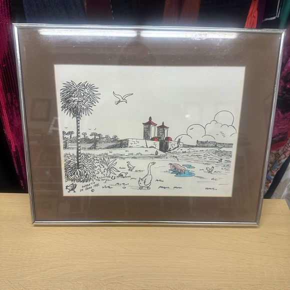 Frank Suddeth Ink Drawing Some Color of Rural Farm Scene Dated June 24, 1981 EUC - Picture 1 of 10